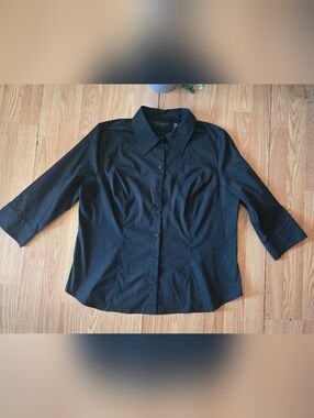 Apostrophe Women's Cotton Blouse, Long Sleeve,Collared, Button-Down Black,Siz XL